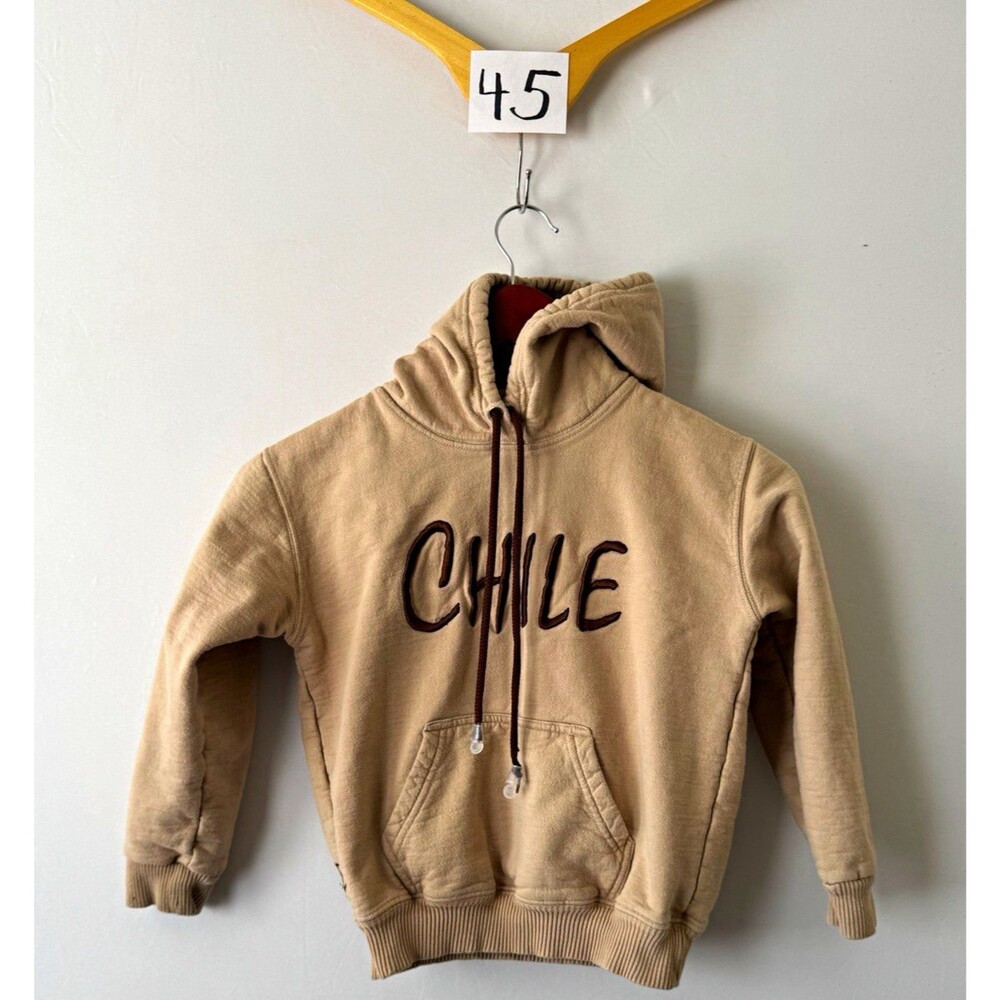 Sport Kids Beige Cotton Fleece Pullover Hoodie w/ Pockets Chile Graphic Sz 10